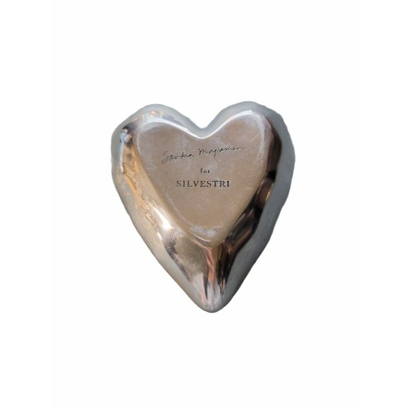 Signed Silver Tone Heart Shape Trinket Dish Silvestri Sandra Magsamen Valentines - Picture 2 of 2
